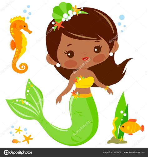 Beautiful Mermaid Sea Animals Vector Illustration Stock Vector Image By