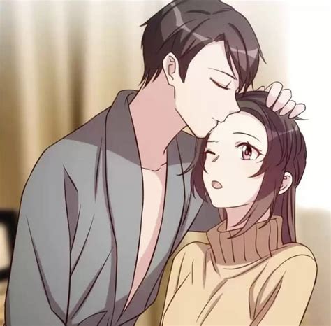 anime couple kiss on forehead