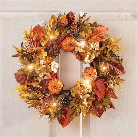 Light Up Fall Wreath With Foliage And Pumpkins Collections Etc