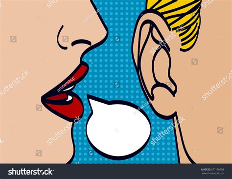 Woman Lips Whispering Mans Ear Drawing Stock Vector