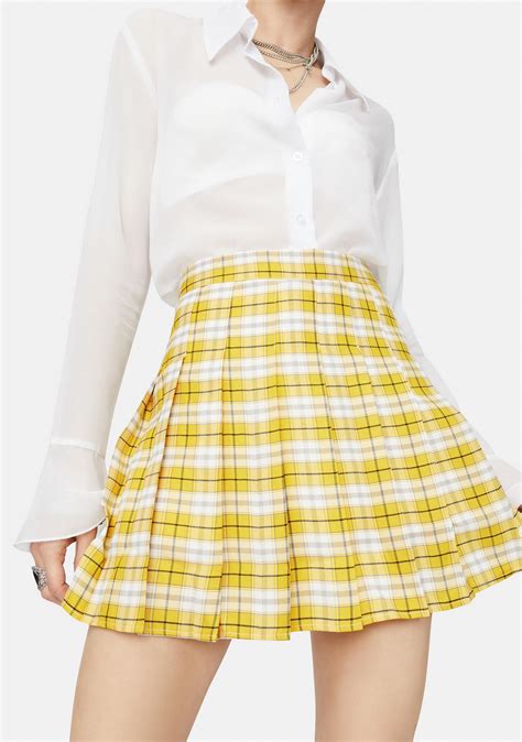 High Waist Pleated Plaid Mini Skirt Yellow Dolls Kill