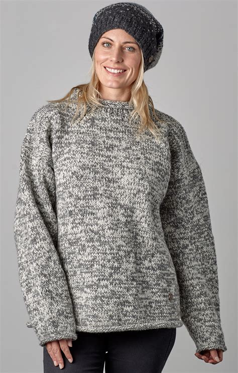 Pure wool - hand knit jumper Grey/white | Black Yak
