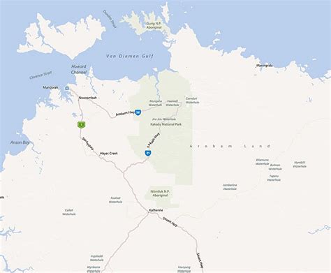 Kakadu National Park Road Map Northern Territory Australia