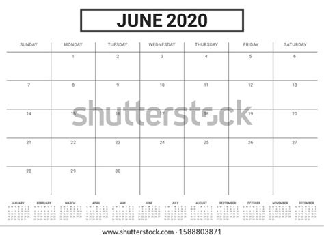 June 2020 Desk Calendar Vector Illustration Stock Vector Royalty Free