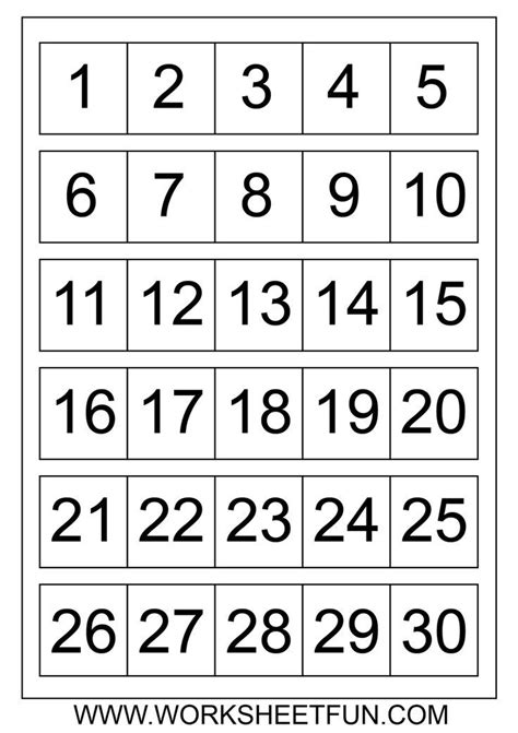 Printable Numbers 1 30 Printable Calendar Numbers Free Printable