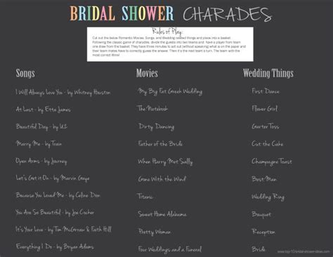 Bridal Shower Charades Just Like The Classic Charades Game But With A