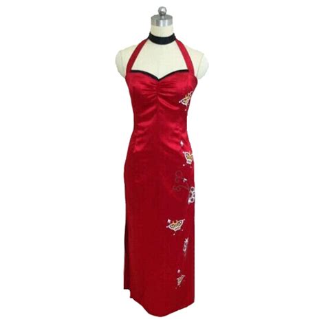Cos V 5 Ada Wong Red Cheongsam Qipao Cosplay Costume Custom Long Prom Dresses With Holster Sexy