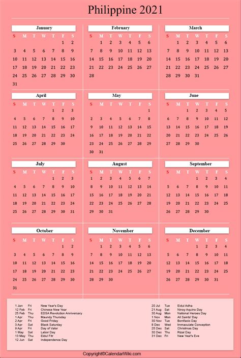 Free Printable Downloadable 2021 Calendar Philippines