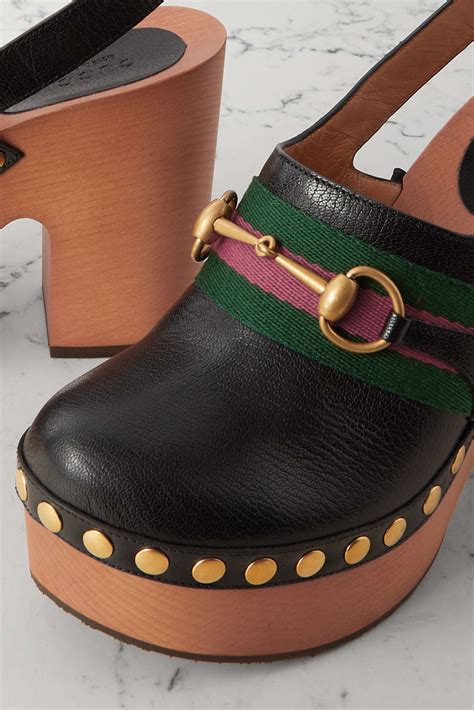 Gucci Stann Horsebit Detailed Webbing Trimmed Studded Leather Platform