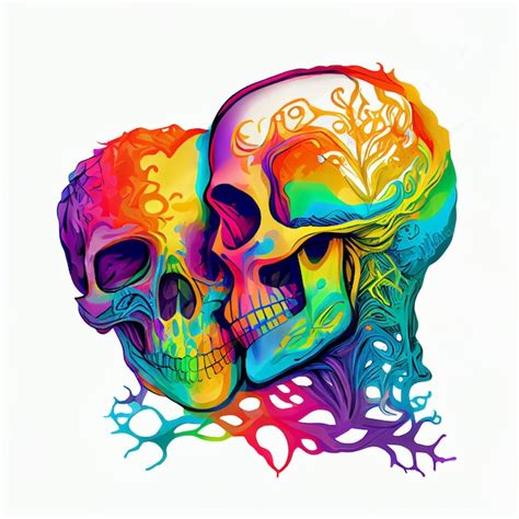Premium Ai Image A Colorful Illustration Of Two Skulls Romantic Kissing