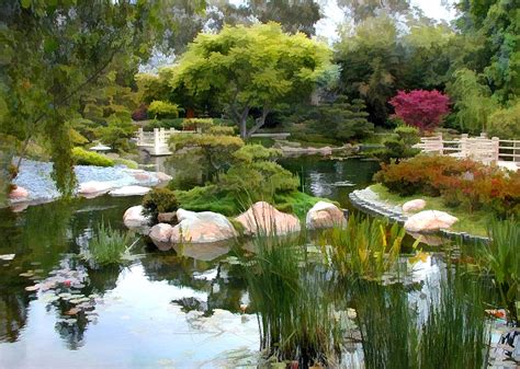 Japanese Garden Panorama 2 Painting By Elaine Plesser Fine Art America