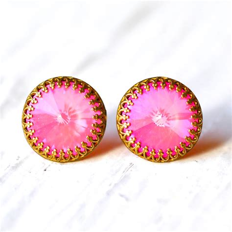 Hot Pink Stud Earrings Swarovski Crystal Pink Earrings Super