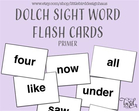 52 Dolch Primer Sight Word Flash Cards Printable Etsy Schweiz