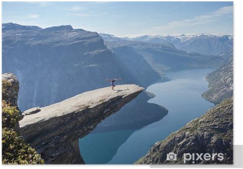 Poster Female Gymnast Doing A Handstand On Trolltunga Rock In Norway Pixersnetau