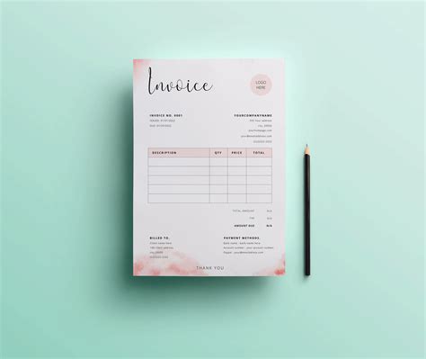 Peach Blush Pink Invoice Template Canva Editable Printable Etsy Canada