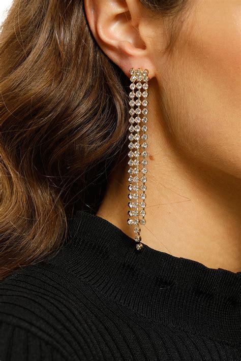 Buy Diamante Chain Drop Earrings In Crystal And Gold By Adorne