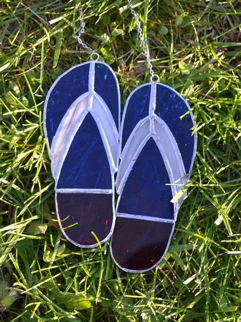 Stained Glass Suncatcher Red White And Blue Flip Flops Etsy