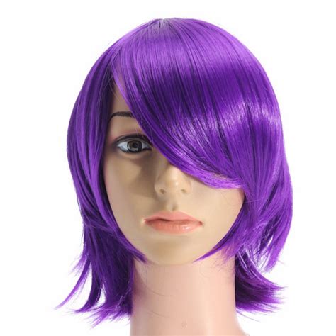 Unisex Anime Purple Short Full Wig Cosplay Party Straight Hair Full