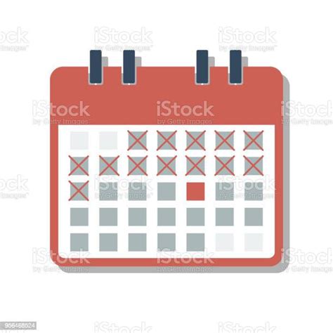 Red Calendar Grid With Cross Marked Days Countdown Days Concept Stock