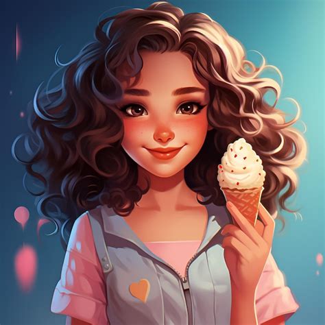 Premium Ai Image A Girl With Curly Hair Holding An Ice Cream Cone