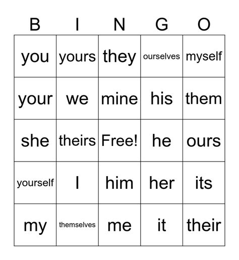 Object Pronoun Bingo Card