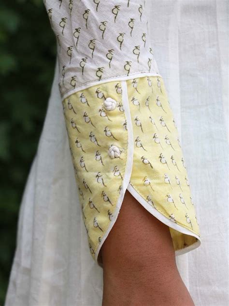 White Cotton Block Printed Boat Neck Kurta Sleeves Designs For