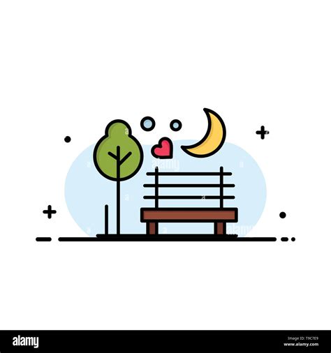 Night Moon Romance Romantic Park Business Flat Line Filled Icon Vector Banner Template Stock