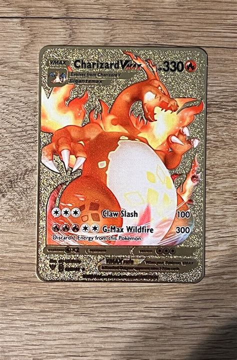 Mavin Pokemon Metal Card Charizard Vmax Solid Metal Gold New Glurak