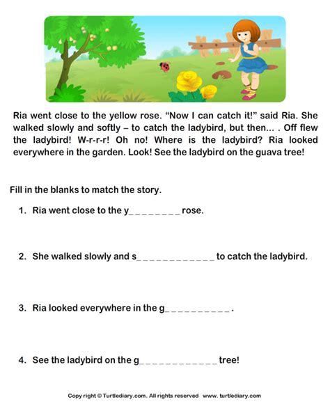 Listening (30 minutes) candidates will be required to listen to recorded texts twice and answer questions on them. Reading Comprehension Ria and Ladybird Worksheet - Turtle ...