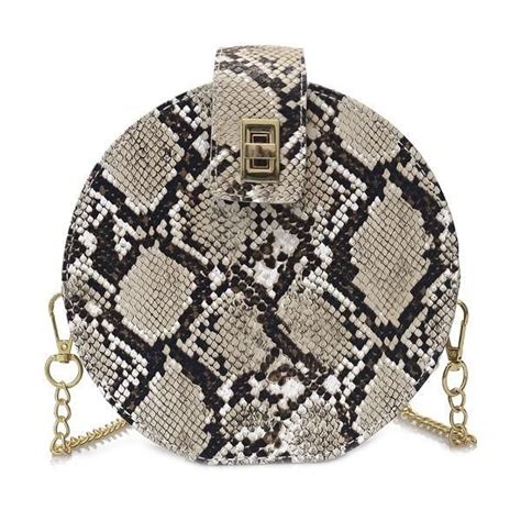 Elegant Snake Skin Pattern Leather Round Shoulder Bag For Women In 2020