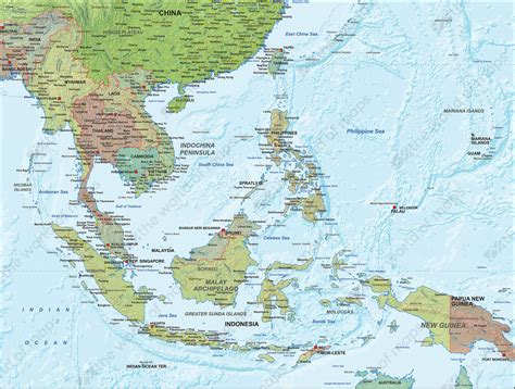 Southeast Asia Map Countries Lovely Digital Political Map South East Asia With Relief 1313 