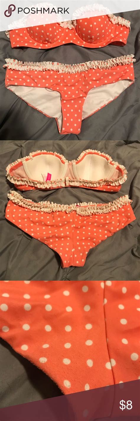 Victoria Secret Peach Polka Dot Bikini Set Xs Polka Dot Bikini Set