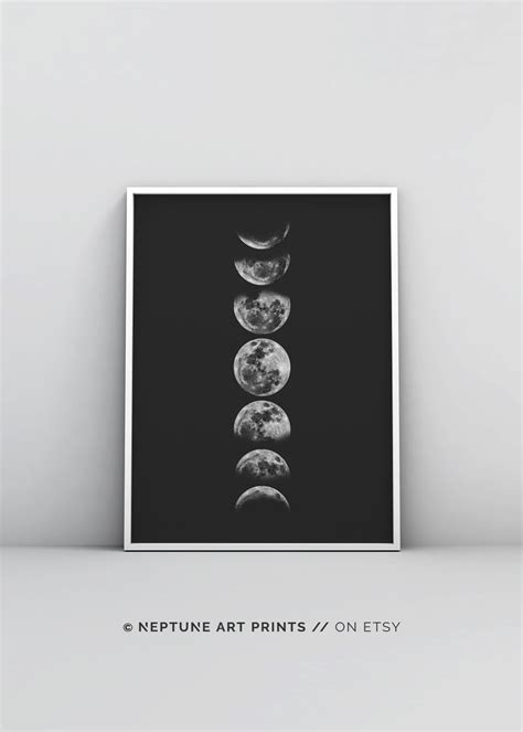 Moon Phases Wall Art Black And White Moon Phases Poster Moon Phases
