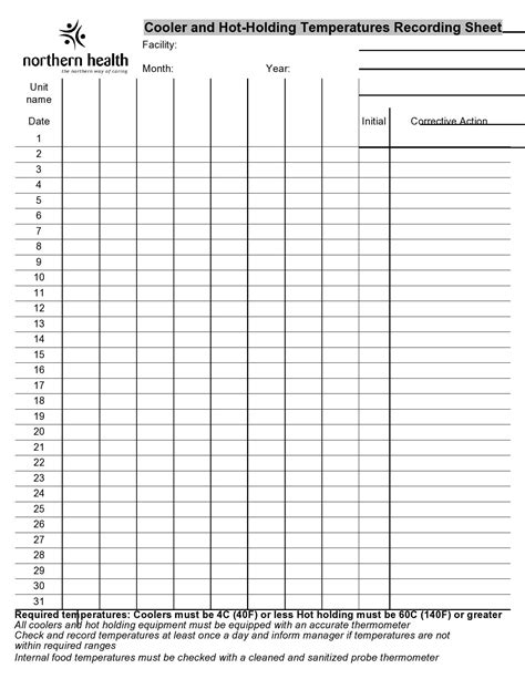 Printable Temperature Log Sheets Word Excel Pdf Safety Checklist