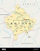 Mapa político de Kosovo con la capital, Pristina, las fronteras ...