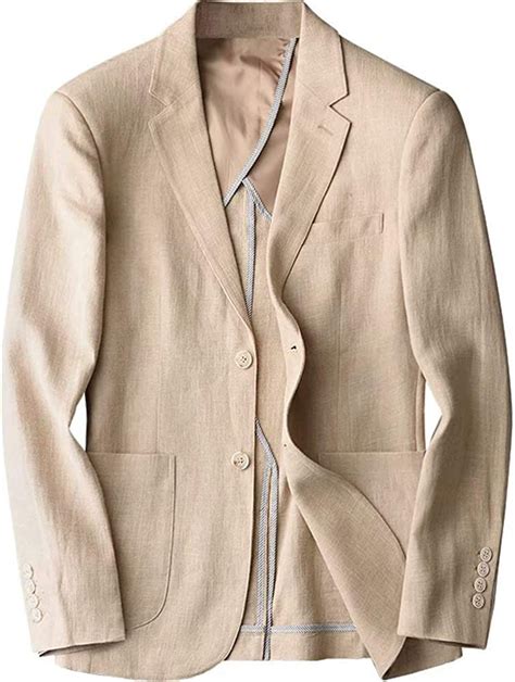 Casual White Mens Linen Blazer Lightweight Casual Solid Two Button