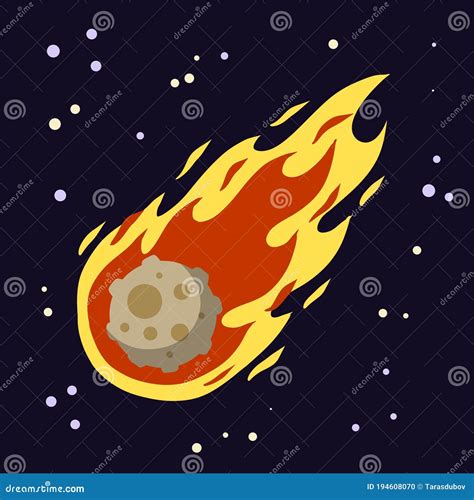 Meteor With Trail Of Fire Flying In Sky Stars And Astronomy Cartoon