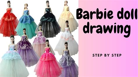 how to draw barbie doll dress 😍barbie doll drawing 🥀 step by step for beginners youtube