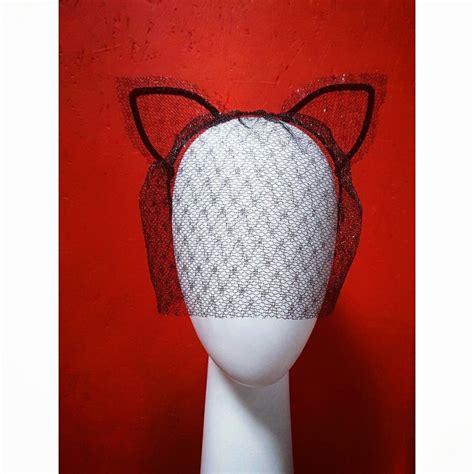 Cat Ears Headband With Veil Kitten Mask Headpiece Sexy Etsy