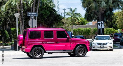 Miami Beach Florida Usa April 15 2021 Pink Metallic Mercedes G63