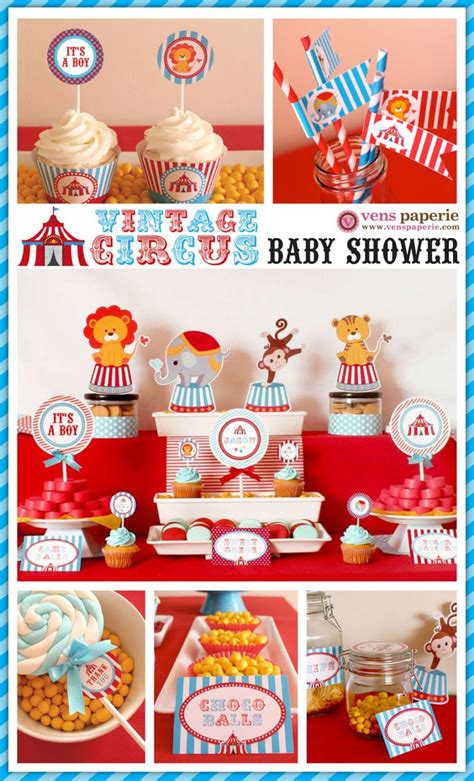 Vintage Blue Carnival Circus Baby Shower Package By Venspaperie