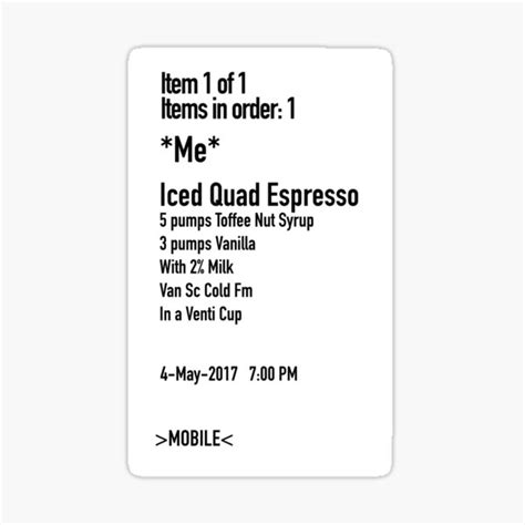 Starbucks Order Sticker For Sale By Onetoughmother Redbubble