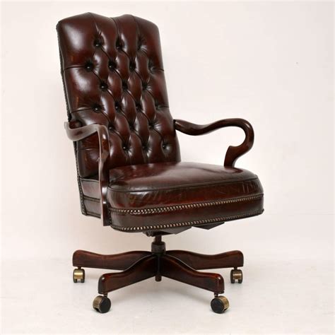 Antique Leather And Mahogany Swivel Desk Chair Marylebone Antiques