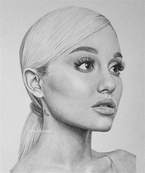 White Background Girl Face Drawing Ariana Grande Black And White