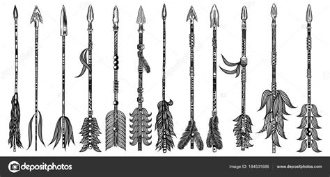 Rustic Arrow Set Ethnic Tribal Theme Set Indian American Arrows Stock