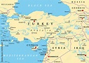 Turkey and Syria region, political map. Geographic area of the ...