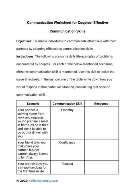 Effective Communication Couples Communication Worksheets