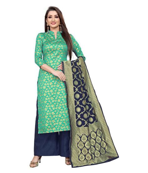 buy gazal fashions green blue brocade unstitched dress material online at best price in india