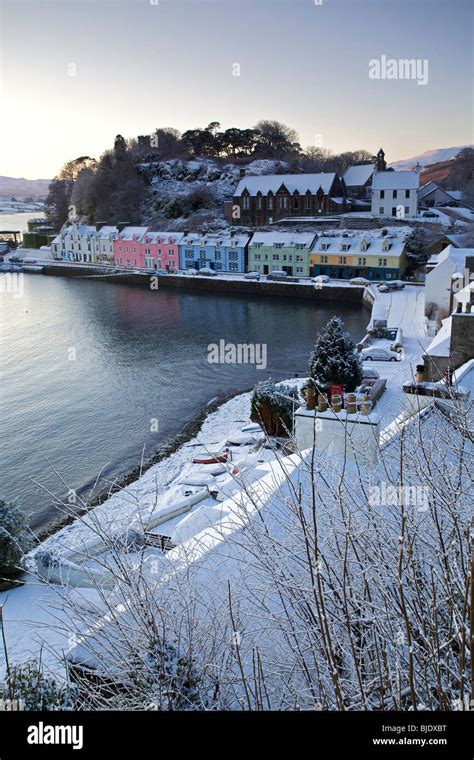 Portree Harbour In Winter Snow Isle Of Skye Scotland Stock Photo Alamy