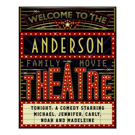 Movie Theatre Marquee Home Cinema Custom Name Poster